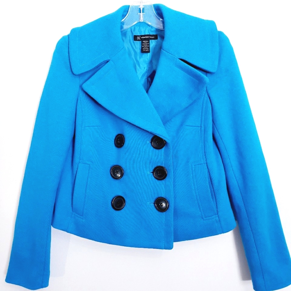 I.N.C. International Concepts Turquoise Blue LongS Double-breasted Knit Blazer